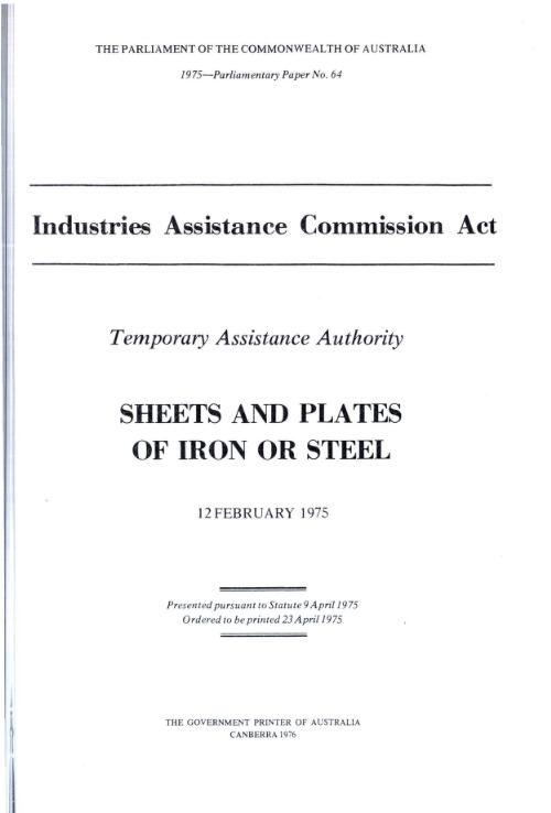 Sheets and plates of iron or steel, 12 February 1975 / Temporary Assistance Authority