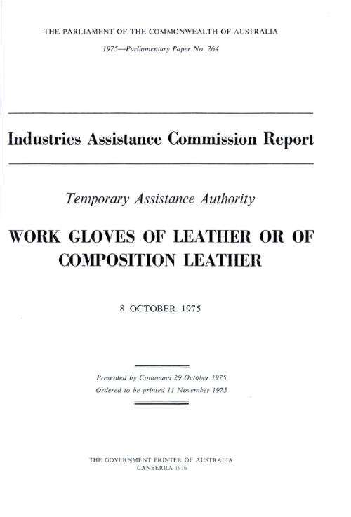 Work gloves of leather or of composition leather, 8 October 1975 / Temporary Assistance Authority