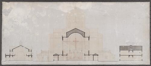 Cross section view of proposed plan of Anglican Cathedral, office block and Synod Hall, Canberra, ca. 1926 [picture] / [Kenneth Oliphant]