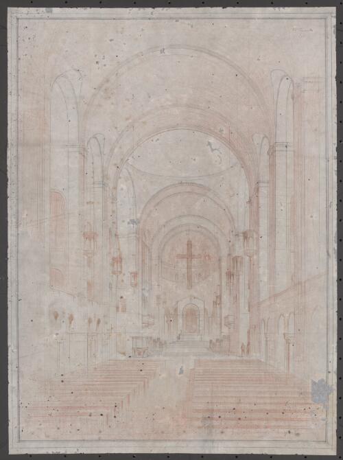 Perspective view of interior for proposed plan of Anglican Cathedral, Canberra, ca. 1926 [picture] / [Kenneth Oliphant]