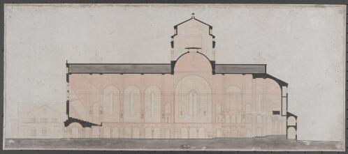 Cross section of side elevation for proposed plan of Anglican Cathedral, Canberra, ca. 1926 [picture] / [Kenneth Oliphant]