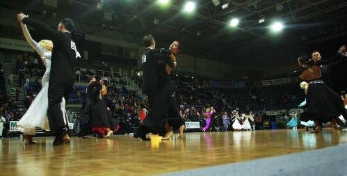 [Panoramic view of the dancers during competition at the National Capital DanceSport Championships, AIS Sports Arena, Canberra, 30 June, 2002] [picture] / Greg Power