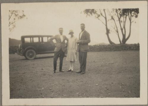 Two men and a woman at Govett's Leap, Blue Mountains Region, New South Wales, ca. 1926, 1 [picture]