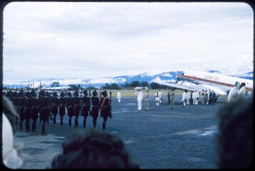 Prince Philip arriving at Lae, 1956 [transparency] / Tom Meigan