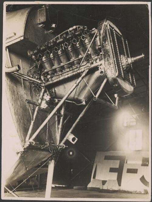 Exposed Rolls Royce Eagle engine on a Vickers Vulcan passenger transport biplane, 1923 [picture]