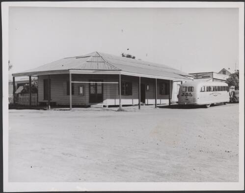 MacRobertson Miller Aviation bus outside branch office at Port Hedland, Western Australia, 1954 [picture]