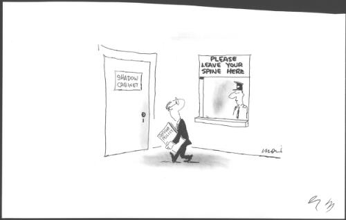 Please leave your spine here [ALP politician about to enter the shadow cabinet room to discuss refugee policy] [picture] / Moir