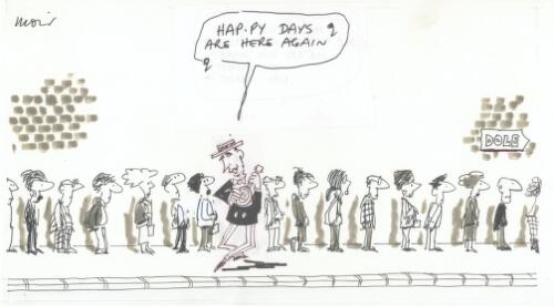 "Happy days are here again" [Paul Keating singing to dole queue] [picture] / Moir