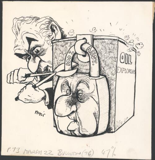 100 % Aust. [Gough Whitlam cutting the Rex Connor padlock off box containing oil explorers] [picture] / Moir