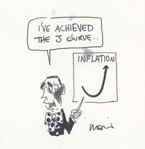 "I've achieved the J curve" [Paul Keating with chart showing inflation going up] [picture] / Moir