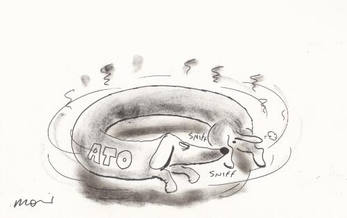 ATO [Australian Taxation Office as a sausage dog sniffing its own tail] [picture] / Moir