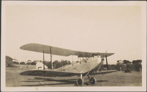 De Havilland DH60 Moth biplane G-AUAP (?) on a field, South Australia, ca. 1927, 1 [picture]