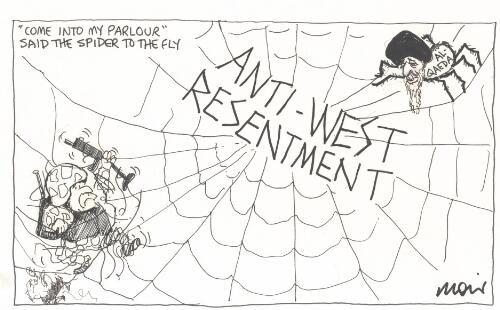 "Come into my parlour" said the spider to the fly [George W. Bush, John Howard and Osama Bin Laden in web of anti-west resentment] [picture] / Moir