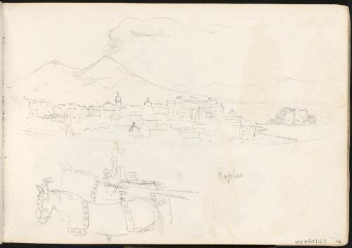 Naples townscape with Mount Vesuvius in the background and two horses in the foreground, Naples, Italy, ca. 1885 [picture] / H.J. Graham
