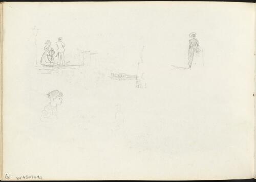 Four small sketches, three of characters and one of a tower, Italy?, ca. 1885 [picture] / H.J. Graham