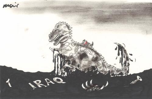 Dinosaur [John Howard riding on military dinosaur's back in Iraq] [picture] / Moir