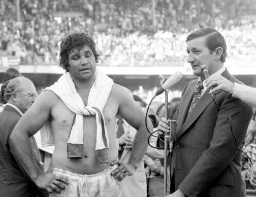 Arthur Beetson and Kevin Humphreys at the Rugby League Grand Final, Sydney Cricket Ground, New South Wales, 1974 [picture] / Ern McQuillan