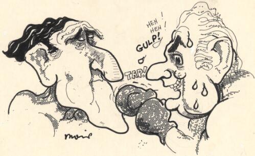 "Heh! heh! Gulp! Tap!" [Malcolm Fraser and Gough Whitlam boxing] [picture] / Moir
