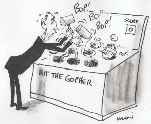 [Paul Keating trying to hit the gopher, in the form of John Howard] [picture] / Moir