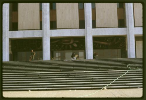 The main entrance to the National Library of Australia, Canberra, Australian Capital Territory, May 1969, 1 [transparency] / Kevin Goodridge