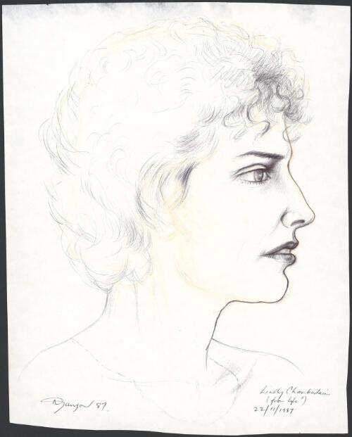 Preliminary sketch and photographs of Lindy Chamberlain, 1987-1992 [picture] / Neville Dawson, Nicole Guymer and Roseina Baker