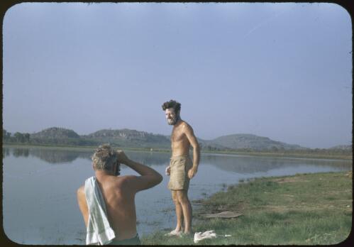 Ray Specht at the billabong, Oenpelli, Northern Territory, 18 October 1948 [transparency] / Robert Miller