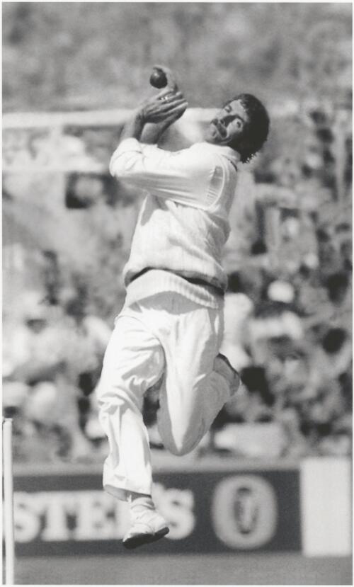 Dennis Lillee about to bowl a cricket ball in the 1976-77 season Second Test, Australia versus Pakistan, at the Melbourne Cricket Ground, Victoria, January 1977 [picture] / Bruce Postle