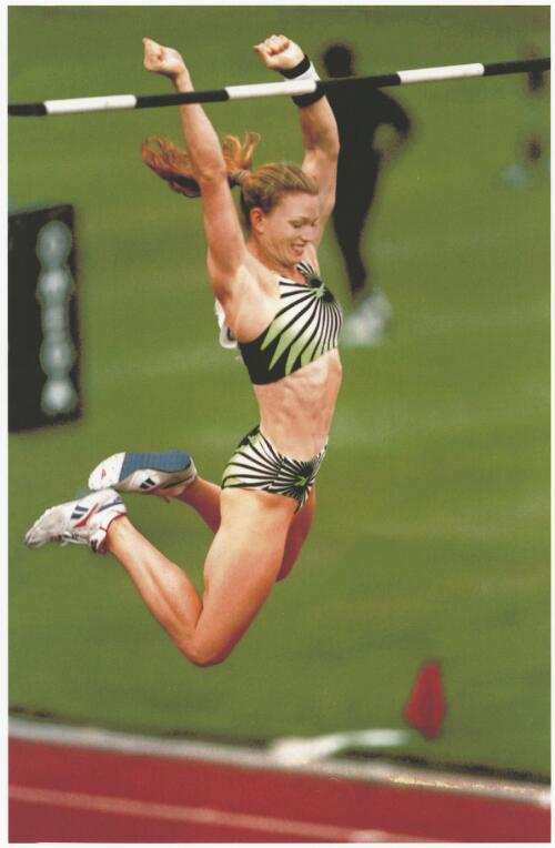 Emma George competing in the women's pole vault at the Nike Track Classic at Olympic Park, Melbourne, 20 February 1997 [picture] / Bruce Postle