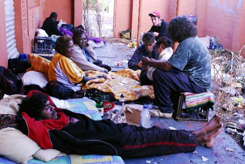 Eight homeless Aboriginal people in a squat in Northbridge, Perth, Western Australia, 2008 [picture] / Darren Clark