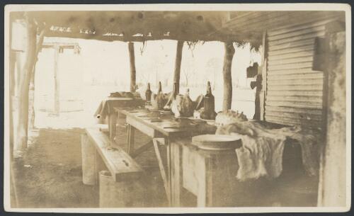 Christmas dinner table in the men's quarters, Davenport Downs Station, south west Queensland, ca. 1925 [picture]