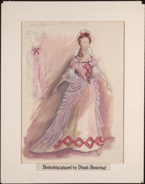 Costume design on paper for the character 'Berinthia' (Dinah Shearing) from Vanbrugh's The Relapse, 1957 [picture] / Robin Lovejoy