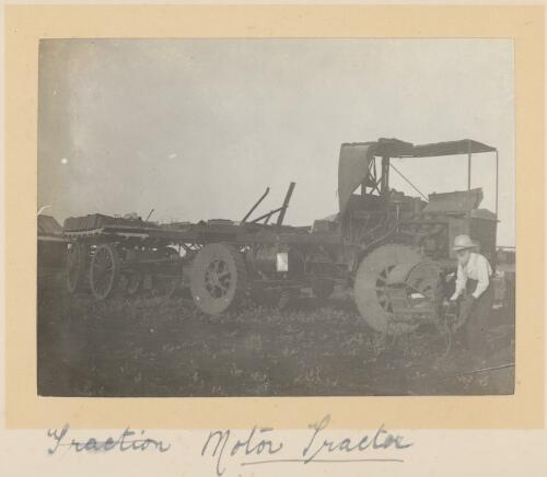A man beside a truck modified for farm use, Western Queensland, ca. 1910 [picture]