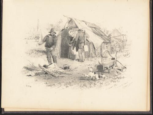 Digger's hut, canvas and bark, Forest Creek, Victoria / Samuel Thomas Gill ; lithographed and published by Macartney & Galbraith