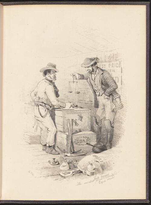 Gold buyer, the market price discussed, Eaglehawk, Victoria / Samuel Thomas Gill ; lithographed and published by Macartney & Galbraith