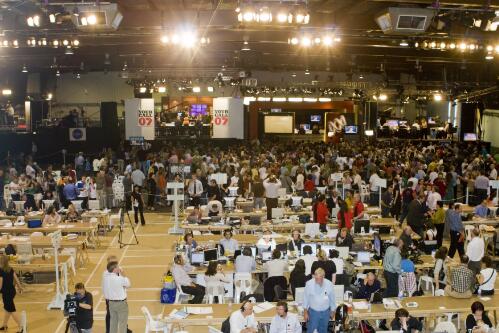 National Tally Room as seen from the second floor of the tally board during the Australian Federal Elections, Canberra, 24 November 2007 [picture] / Mark Arundel