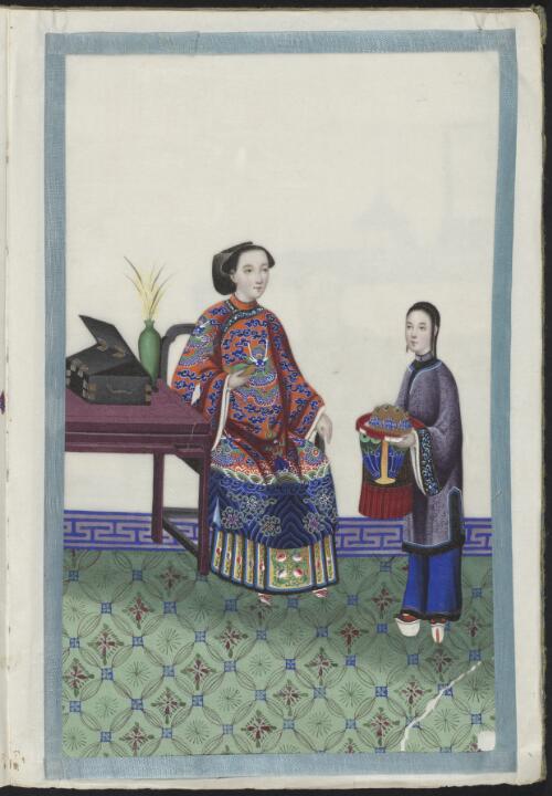 [Qing dai gong ting ren wu sheng huo hua ji. Shi zhuang = Album of court life and court figures in Qing dynasty China. Assisting with dressing up]