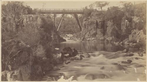 Bridge over gorge river, New South Wales [?], ca. 1869 [picture] / Charles Walter