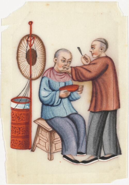 [Qing dai min jian sheng huo hang ye tu. Ti tou shi fu = Set of paintings on daily life in Qing dynasty China. A barber at work]