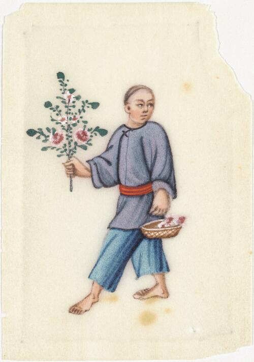 [Qing dai min jian sheng huo hang ye tu. Mai hua fan zi = Set of paintings on daily life in Qing dynasty China. A flower trader]