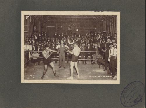 [Prest [left] versus Lewis, and the referee, Jimmy Sharman] [picture] / H. Coates