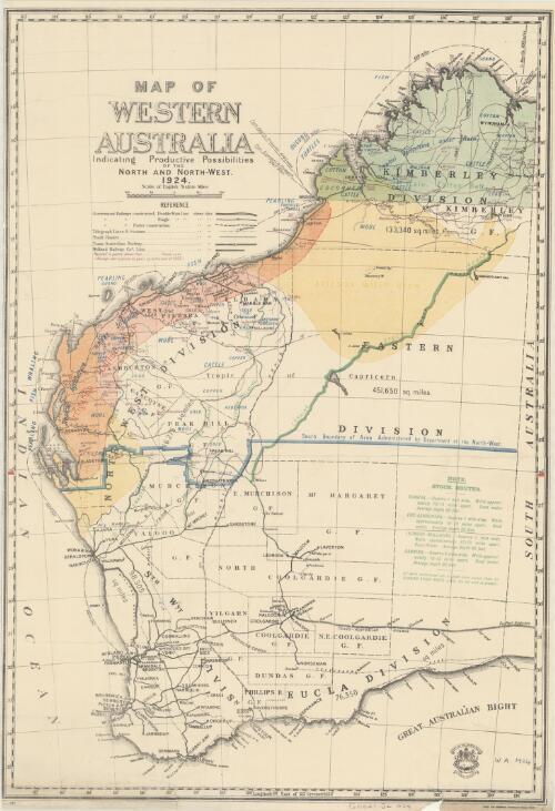 Map of Western Australia indicating productive possibilities of the North and North-West 1924 [cartographic material] / Dept. of the North-West