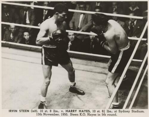 Irvin Steen, 10 st. 8 lbs., versus Harry Hayes, 10 st. 8 3/4 lbs., at Sydney Stadium, New South Wales, 13th November, 1950 [picture]
