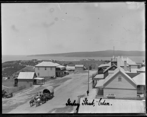 View of Imlay Street, Eden, looking south; horse drawn covered dray in centre [picture]
