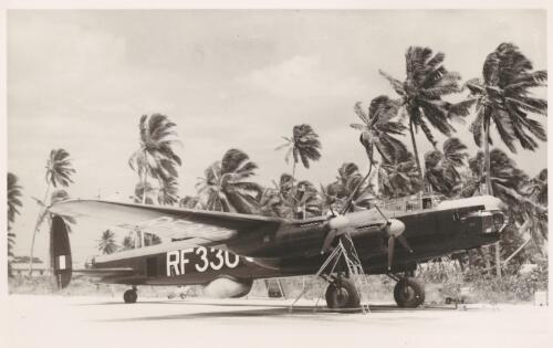 Lincoln Bomber (RF 330) on the airstrip at West Island, Cocos Islands, during the London to Christchurch Air Race, 1953 [picture] / Tom Meigan