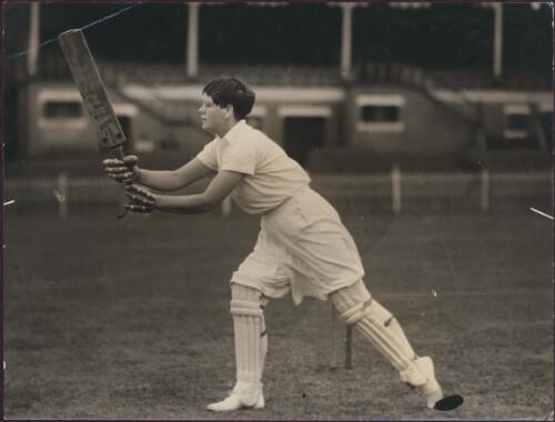 Betty Archdale, the captain of the English women's cricket team, batting, 1934-35 [picture]