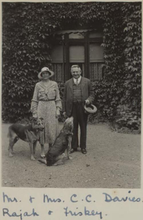 Mr and Mrs C.C. Davies, with Rajah and Friskey (dogs), Christchurch, New Zealand, 1935 [picture]