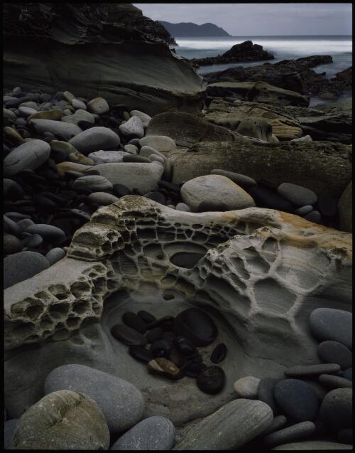 Eroded sandstone at South East Cape, Tasmania, 1990, 2 [transparency] / Peter Dombrovskis