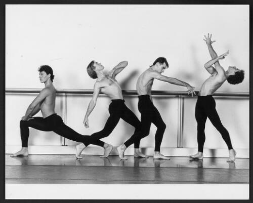Alfred Williams of the Sydney Dance Company, Ronnie Van Den Bergh of the West Australian Ballet, Csaba Buday of the Australian Dance Theatre and Robert Canning of the Queensland Ballet rehearsing Vast, 1988 [picture] / Branco Gaica