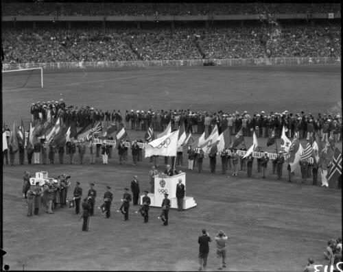 [The Olympic flag is presented at the opening ceremony, Olympic Games, Melbourne, 22 November 1956] [picture]