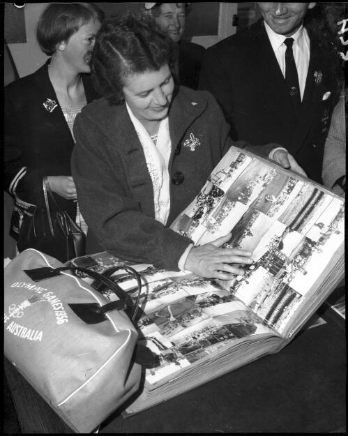 [Woman with Olympic scrapbook, Olympic Games, Melbourne, 30  November 1956] [picture]